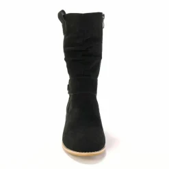 Bottes mi-hautes plissées à petit talon effet bois