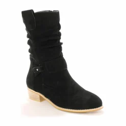 Bottes mi-hautes plissées à petit talon effet bois