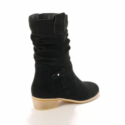 Bottes mi-hautes plissées à petit talon effet bois