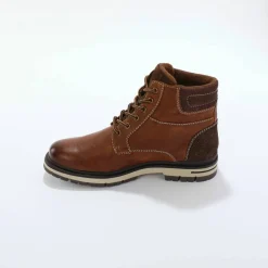 Bottines montantes à lacets cuir et velours