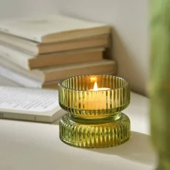 Bougeoir strié en verre