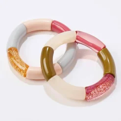 Bracelet élastiqué perles tubulaires, lot de 2