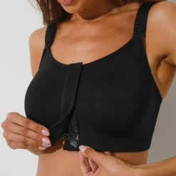 Brassière microfibre post-opératoire forme brassière ouverture devant par bande auto-agrippante - sans armatures