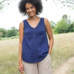 Caraco en double gaze de coton, boutonnage fantaisie