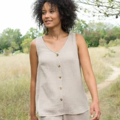 Caraco en double gaze de coton, boutonnage fantaisie