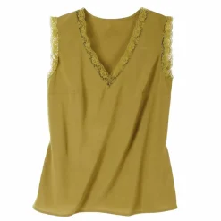 Caraco fluide col V dentelle, crêpe **polyester recyclé