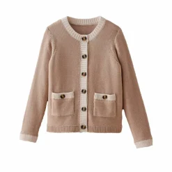 Cardigan bicolore boutonné à poches