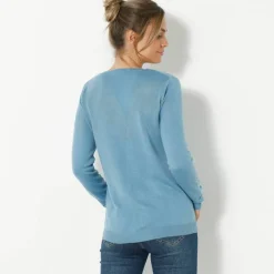 Cardigan boutonné col rond uni, toucher doux