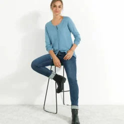 Cardigan boutonné col rond uni, toucher doux