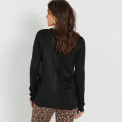 Cardigan boutonné col rond uni, toucher doux