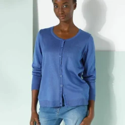 Cardigan boutonné col rond uni, toucher doux