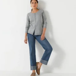 Cardigan boutonné col rond uni, toucher doux