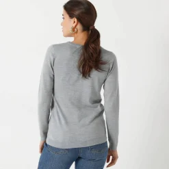Cardigan boutonné col rond uni, toucher doux