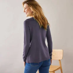 Cardigan boutonné col rond uni, toucher doux
