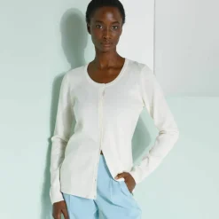Cardigan boutonné col rond uni, toucher doux