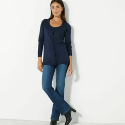 Cardigan boutonné col rond uni, toucher doux
