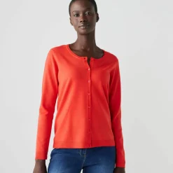 Cardigan boutonné col rond uni, toucher doux