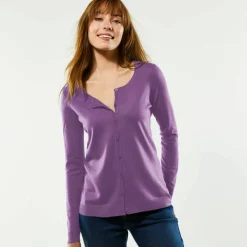 Cardigan boutonné col rond uni, toucher doux