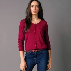 Cardigan boutonné col rond uni, toucher doux