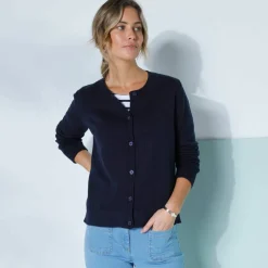 Cardigan boutonné, coton mélangé