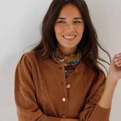 Cardigan boutonné, maille ajourée