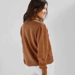 Cardigan boutonné, maille ajourée