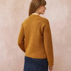 Cardigan boutonné maille anglaise manches longues