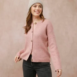 Cardigan boutonné maille anglaise manches longues