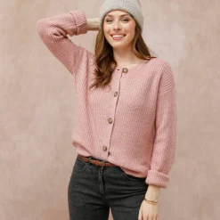 Cardigan boutonné maille anglaise manches longues