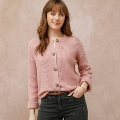 Cardigan boutonné maille anglaise manches longues