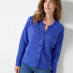 Cardigan boutonné maille fantaisie, toucher doux