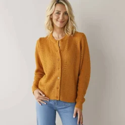 Cardigan boutonné maille fantaisie, toucher doux