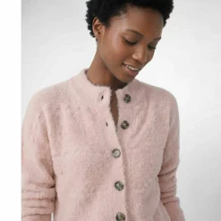 Cardigan boutonné maille poilue fantaisie