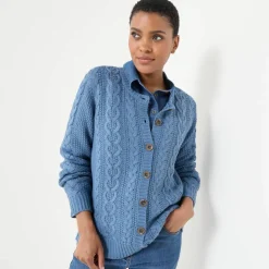 Cardigan boutonné, maille torsadée