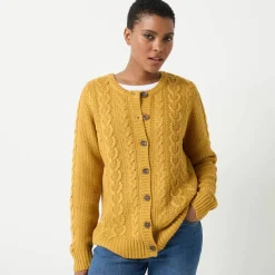 Cardigan boutonné, maille torsadée