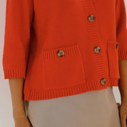 Cardigan boutonné à poches, manches coude