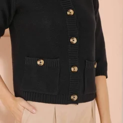Cardigan boutonné à poches, manches coude