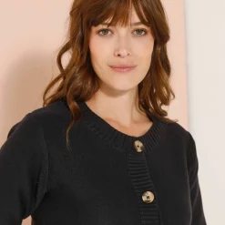 Cardigan boutonné à poches, manches coude