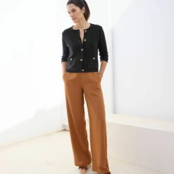 Cardigan boutonné à poches, manches coude