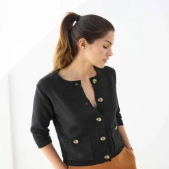 Cardigan boutonné à poches, manches coude