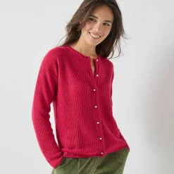 Cardigan boutons perles fantaisie, maille anglaise toucher doux