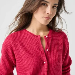 Cardigan boutons perles fantaisie, maille anglaise toucher doux