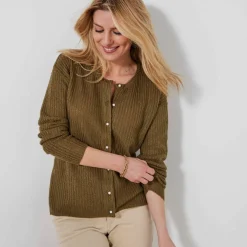 Cardigan boutons perles fantaisie, maille anglaise toucher doux