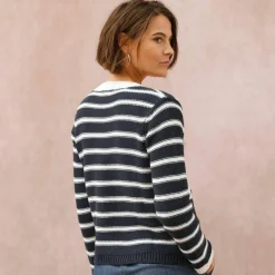 Cardigan rayé boutonné à poches