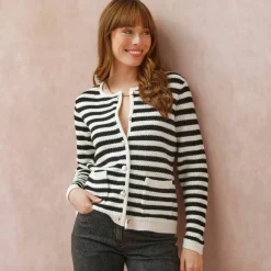 Cardigan rayé maille fantaisie
