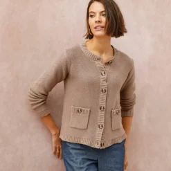 Cardigan uni boutonné à poches