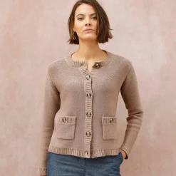 Cardigan uni boutonné à poches