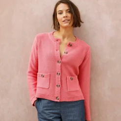 Cardigan uni boutonné à poches