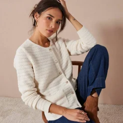 Cardigan uni maille fantaisie