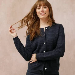 Cardigan uni maille fantaisie